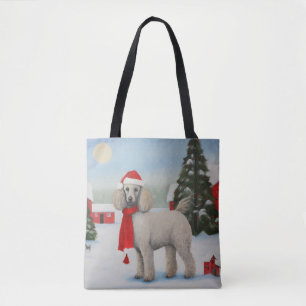 Tote Bag Chien de caniche à Noël de neige