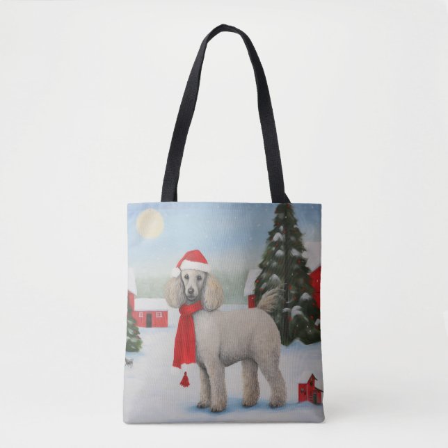 Tote Bag Chien de caniche à Noël de neige (Devant)