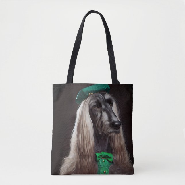Tote Bag chien de chien afghan en tenue de la Saint-Patrick (Devant)