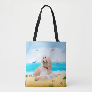 Tote Bag Chien de chien afghan sur la plage