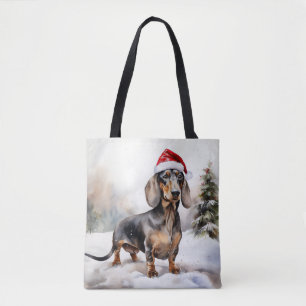 Tote Bag Chien de Dachshund à Noël de neige