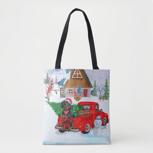 Tote Bag Chien de Dachshund en livraison de Noël Camion Nei (Devant)