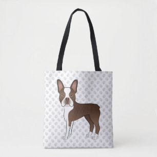 Tote Bag Chien de dessin animé Boston Terrier marron et bla