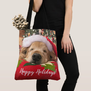 Tote Bag Chien de golden retriever de Noël endormi sous