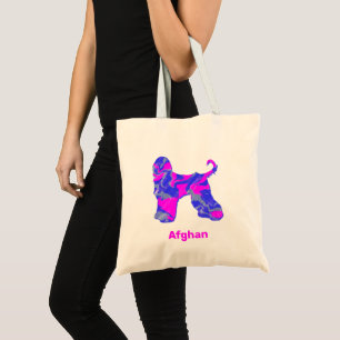 Tote Bag Chien de l'Afghanistan rose chaud et bleu