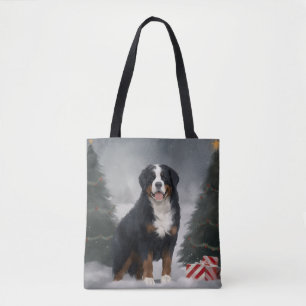 Tote Bag Chien de montagne bernois à Noël de neige
