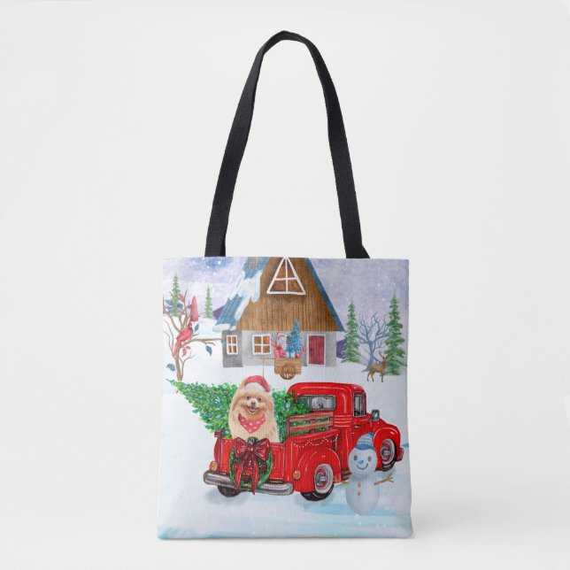 Tote Bag Chien de Poméranie en livraison de Noël Camion Nei (Devant)