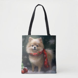 Tote Bag Chien de Poméranie en Noël de neige