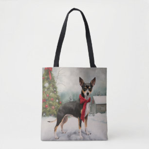 Tote Bag Chien de Rat Terrier à Noël de neige