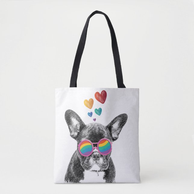 Tote Bag Chien de taureau avec Coeurs Saint-Valentin (Devant)