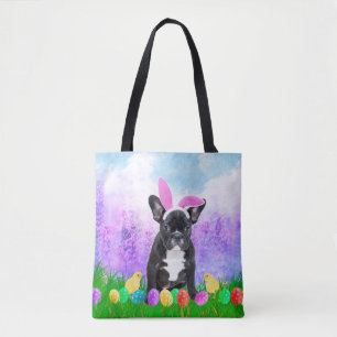 Tote Bag Chien de taureau français avec oeufs de Pâques Pou