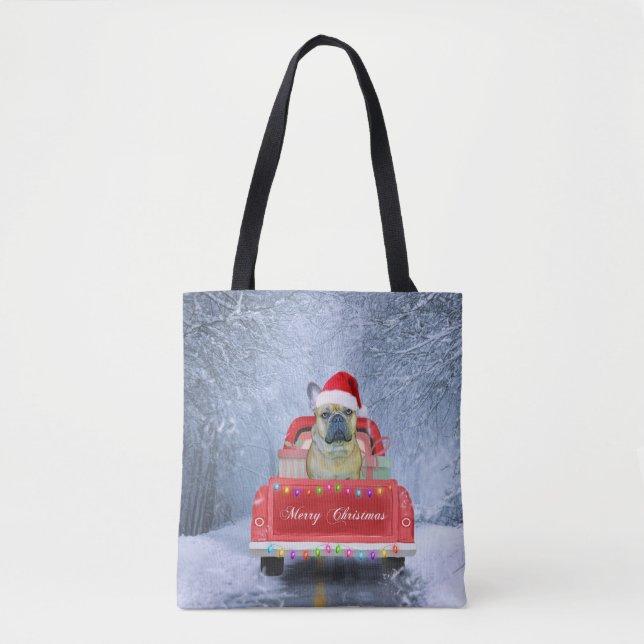 Tote Bag Chien de taureau français en neige assis dans un c (Devant)