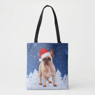 Tote Bag Chien de taureau français en Noël de neige avec Sa