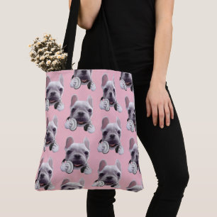 Tote Bag Chien de taureaux français avec casque Illustratio