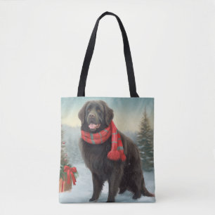 Tote Bag Chien de Terre-Neuve à Noël de neige