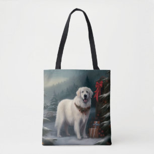 Tote Bag Chien des grandes Pyrénées à Noël de neige