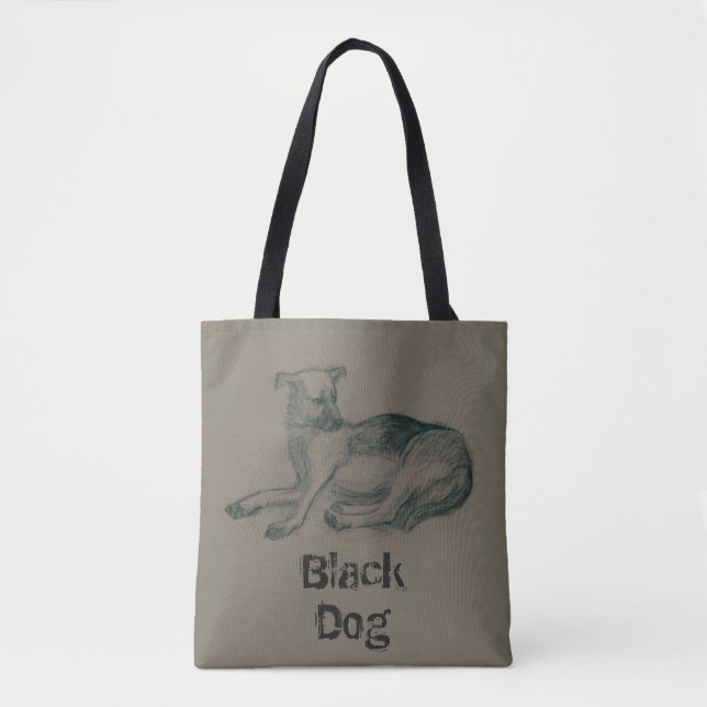 Tote Bag Chien. Dessin au crayon. (Devant)