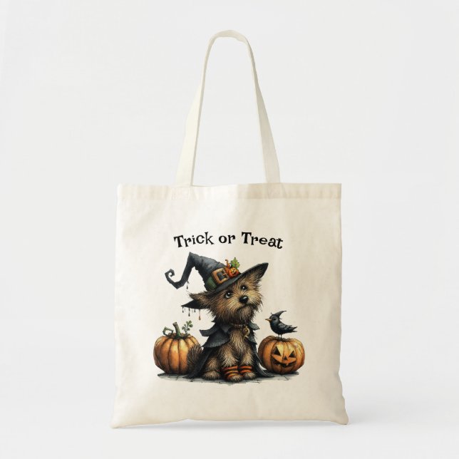 Tote Bag Chien d'Halloween dans une sorcière Casquette ou t (Devant)