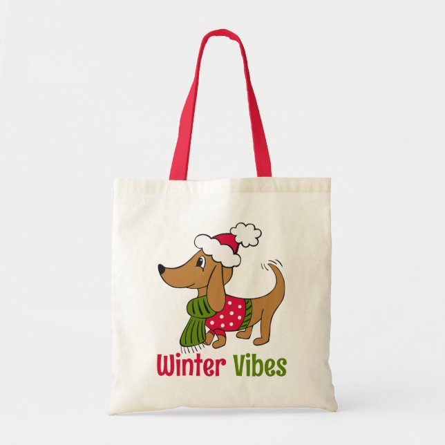 Tote Bag Chien d'hiver de Dachshund (Devant)
