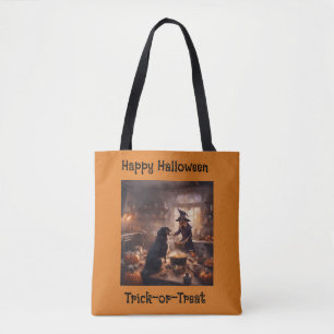 Tote Bag Chien drôle de sorcière et ami font une descente d