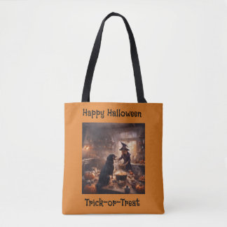Tote Bag Chien drôle de sorcière et ami font une descente d