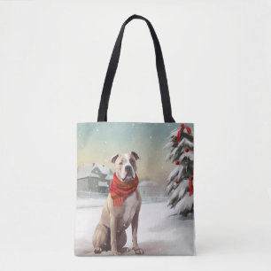 Tote Bag Chien du Staffordshire américain à Noël de neige