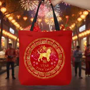 Tote Bag Chien du zodiaque chinois Rouge/Or ID542