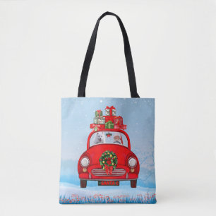 Tote Bag Chien Eskimo Américain En Voiture Avec Santa Claus