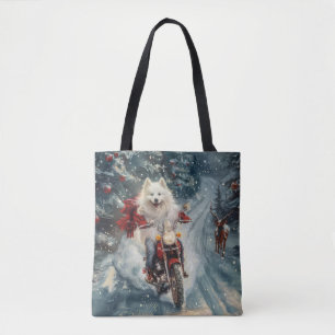 Tote Bag Chien Esquimau Américain à moto Noël 