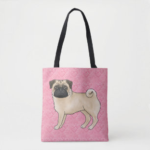Tote Bag Chien Faon Carlin Dessin Animé Balais Roses Amour 
