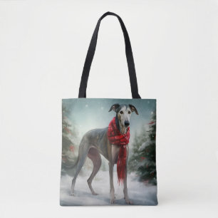 Tote Bag Chien gris à Noël de neige