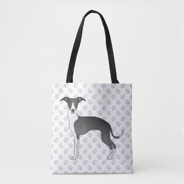 Tote Bag Chien gris italien noir et blanc avec pattes (Devant)