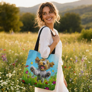 Tote Bag Chien Havanais Heureux Prairie Colorée de Fleurs S