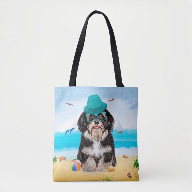 Tote Bag Chien Havanais sur la plage (Devant)