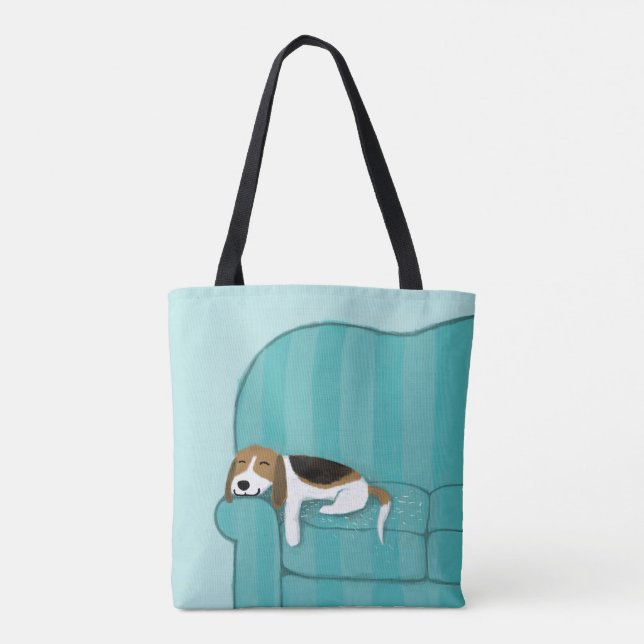Tote Bag Chien heureux mignon de divan du beagle | (Dos)