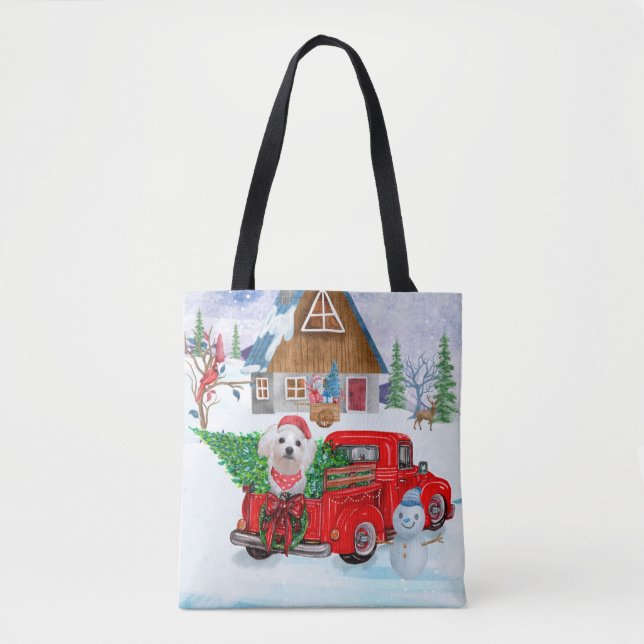 Tote Bag Chien maltais en livraison de Noël Camion Neige (Devant)
