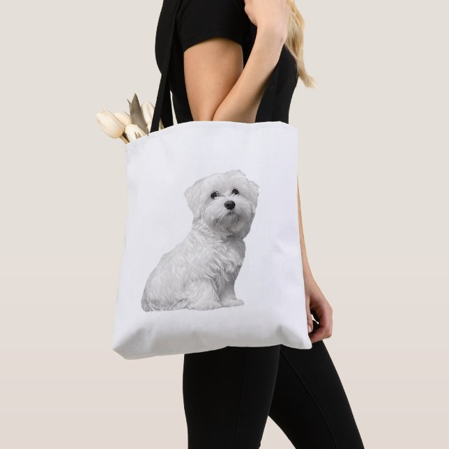 Tote Bag Chien maltais mignon assis chiot (De près)