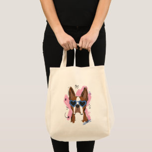 Tote Bag Chien mignon avec des lunettes de soleil à cœur bl