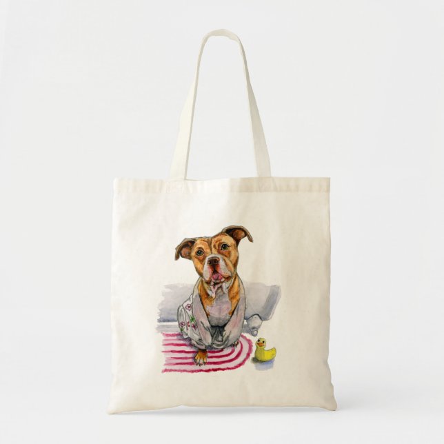 Tote Bag Chien mignon de pitbull dans la peinture (Devant)