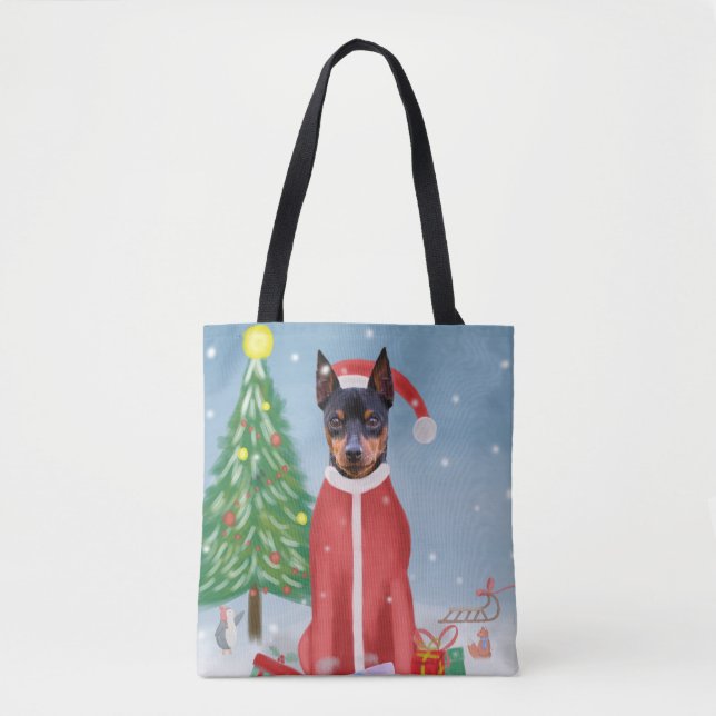 Tote Bag Chien minuscule à insch en neige avec cadeaux de N (Devant)