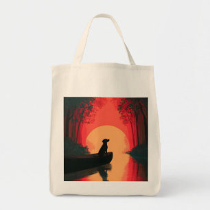 Tote Bag Chien noir minimaliste du coucher du soleil