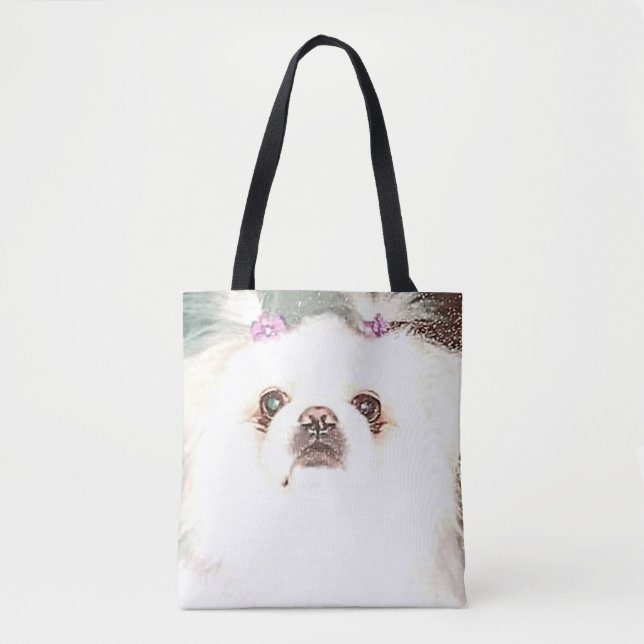 Tote Bag Chien pekingese blanc mignon Fourre-tout (Devant)