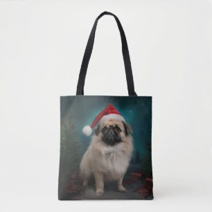 Tote Bag Chien pekingese pendant Noël de neige