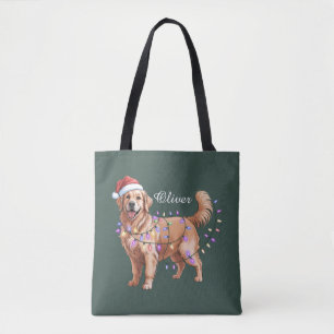 Tote Bag Chien Retriever Doré de Noël Nom Personnalisé 