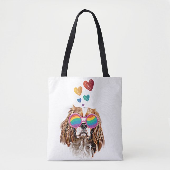 Tote Bag Chien roi Cavalier avec coeur Saint Valentin (Devant)
