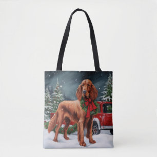 Tote Bag Chien rouge irlandais à la neige Noël