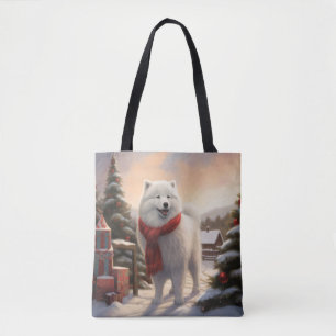 Tote Bag Chien Samoyé à Noël de neige