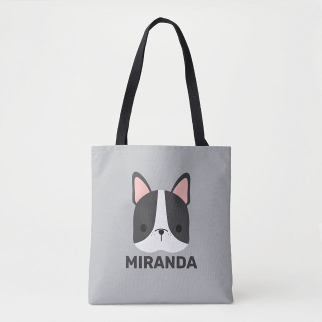 Tote Bag Chien-taureau français mignon avec nom personnalis (Devant)
