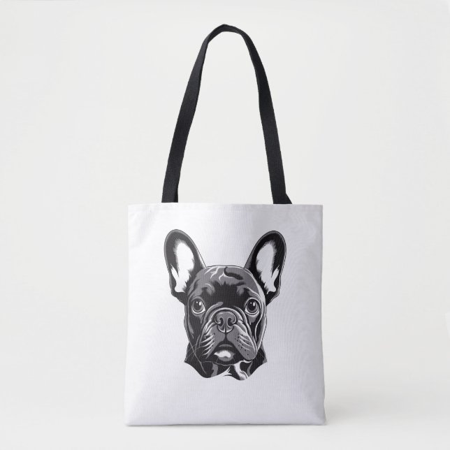 Tote Bag Chien-taureau français personnalisé noir et blanc (Devant)