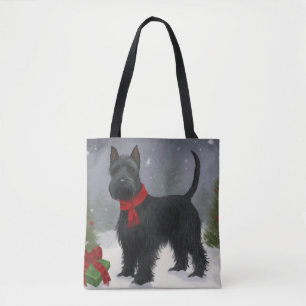 Tote Bag Chien Terrier Écossais dans la neige de Noël